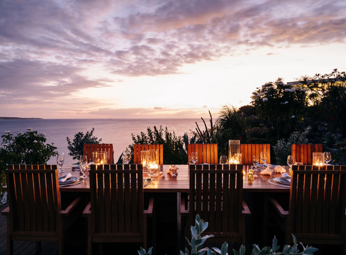 Private Dining Location Anguilla Overlooking the Bay at Sunset
